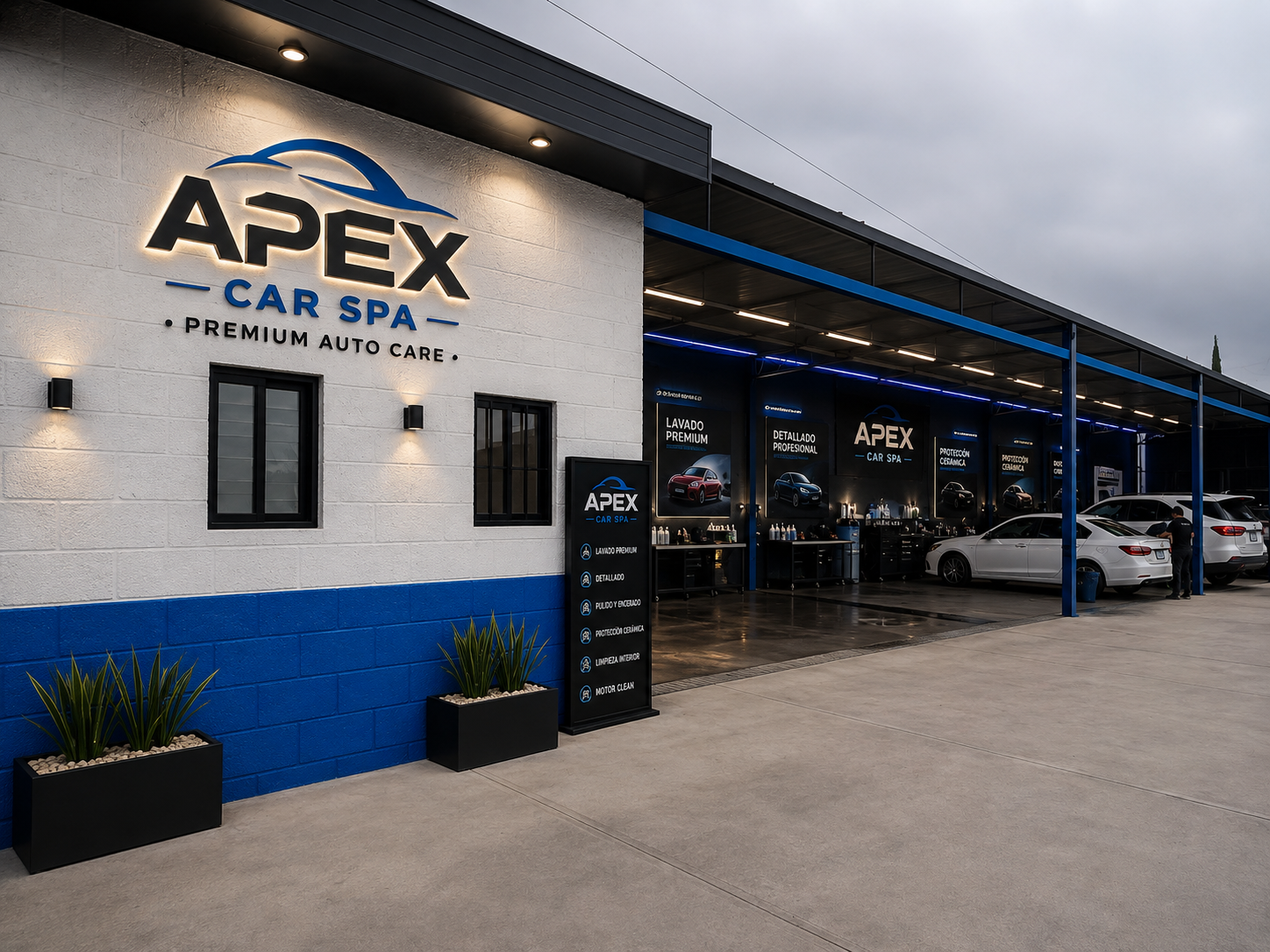 Fachada del car spa boutique APEX en Querétaro