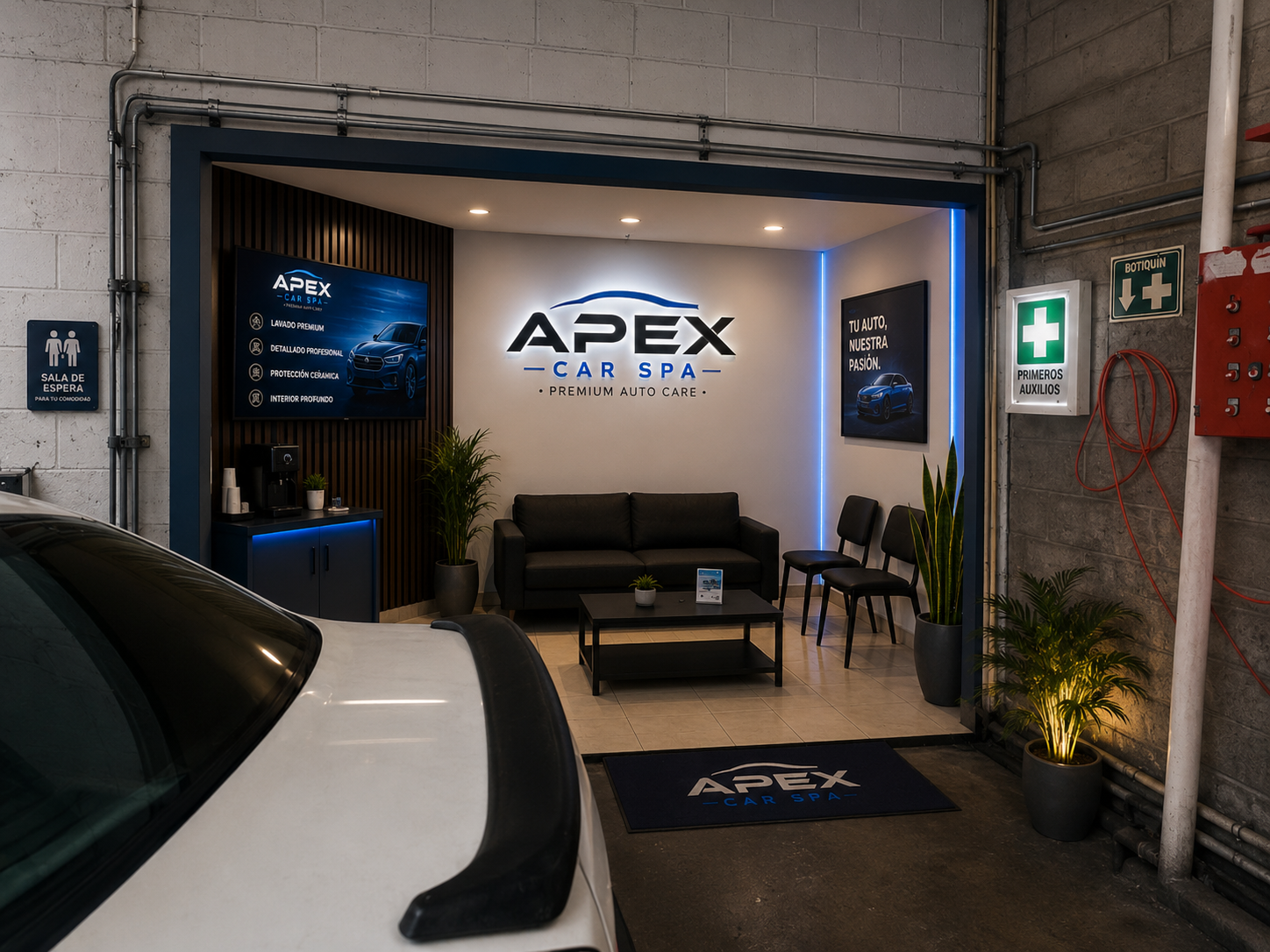 Sala de espera del car spa APEX